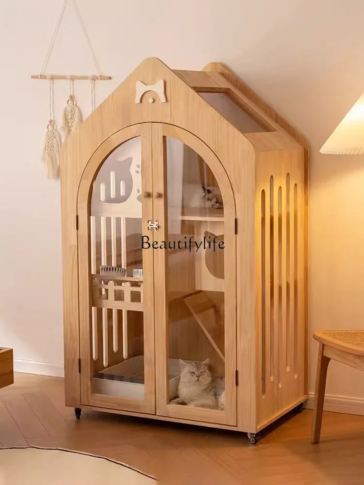

12Cat Villa Solid Wood Cat Cage Oversized Home Indoor Cat Castle