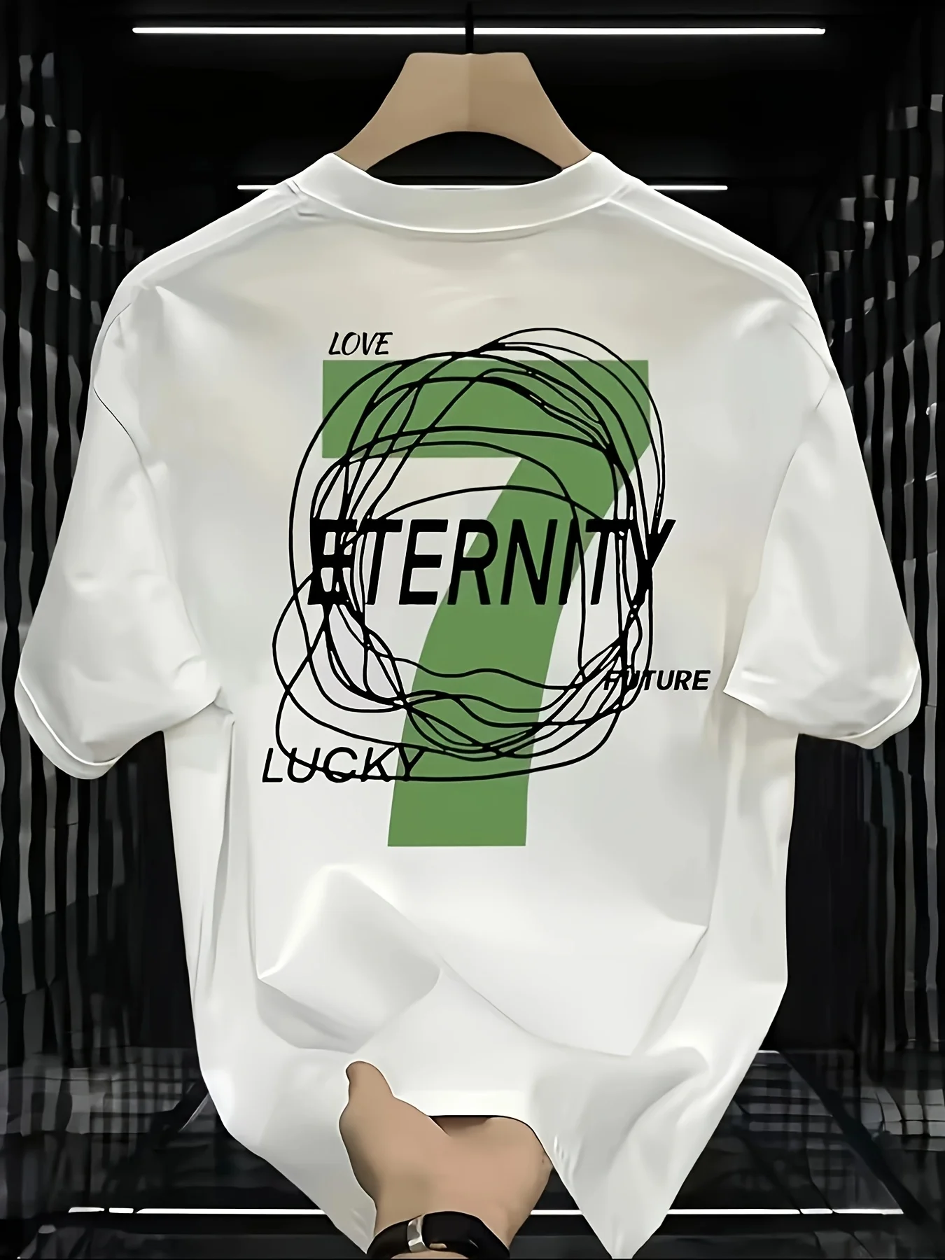 T-shirt pour homme en coton 100% avec impression graphique Lucky Number 7 Eternity, pour un style décontracté d'été, ambiance abstraite moderne
