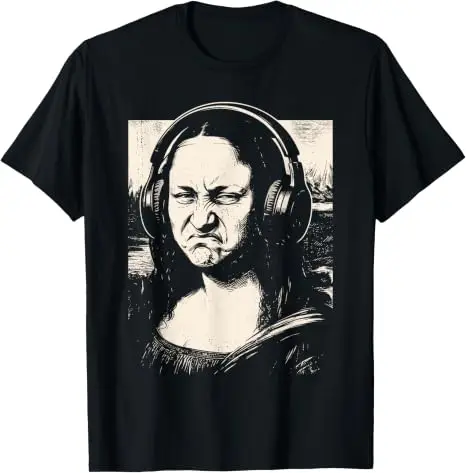 Mona Lisa Bass Face Lustiges T-Shirt für Musikliebhaber DJs Produzenten Y2k Artwork Bass Player Streetwear Kleidung Personalisiertes Konzert-T-Shirt – Detail 7