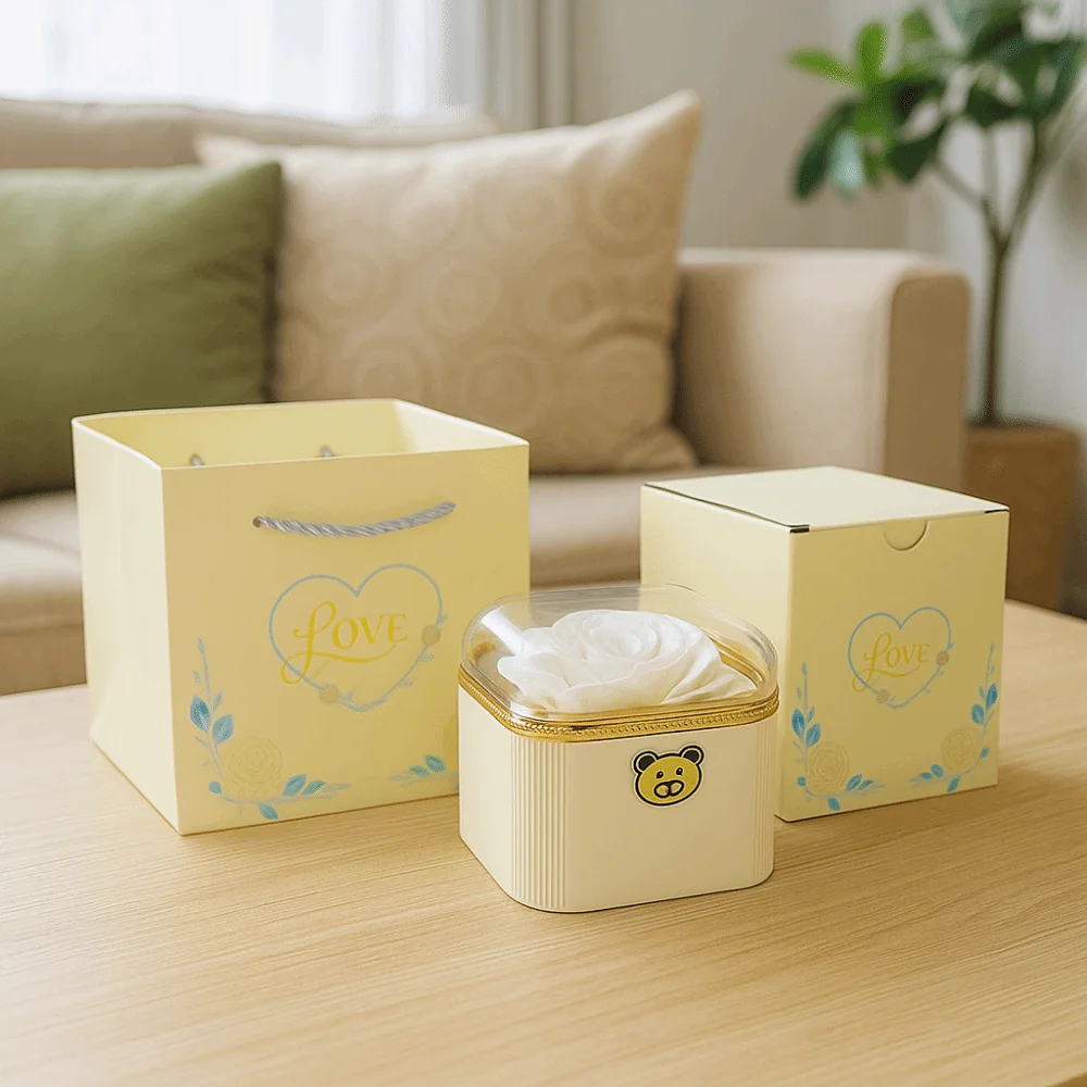 

Creative Cute Flip Necklace Box Dustproof Automatic Surprise Jewelry Storage Box Romantic Plastic Rotating Rose Box Anniversary