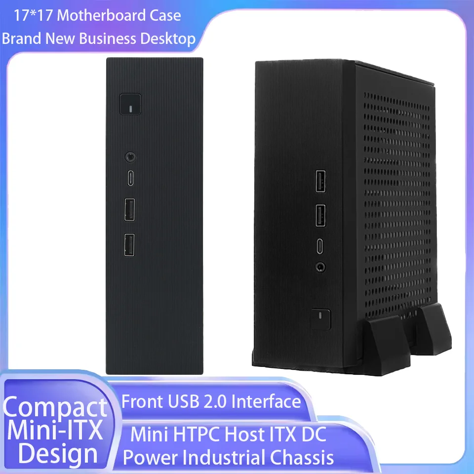 

Mini HTPC Host ITX DC Power Case Industrial Chassis 17*17 Motherboard Case Business Desktop Front USB 2.0 Interface Case