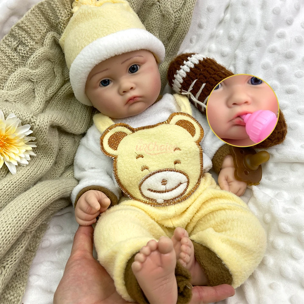 

Handmade 45cm Can Open Mouth Girl Lifelike Silicone Reborn Baby Doll Soft Waterproof Realistic Details Doll for Movie Production