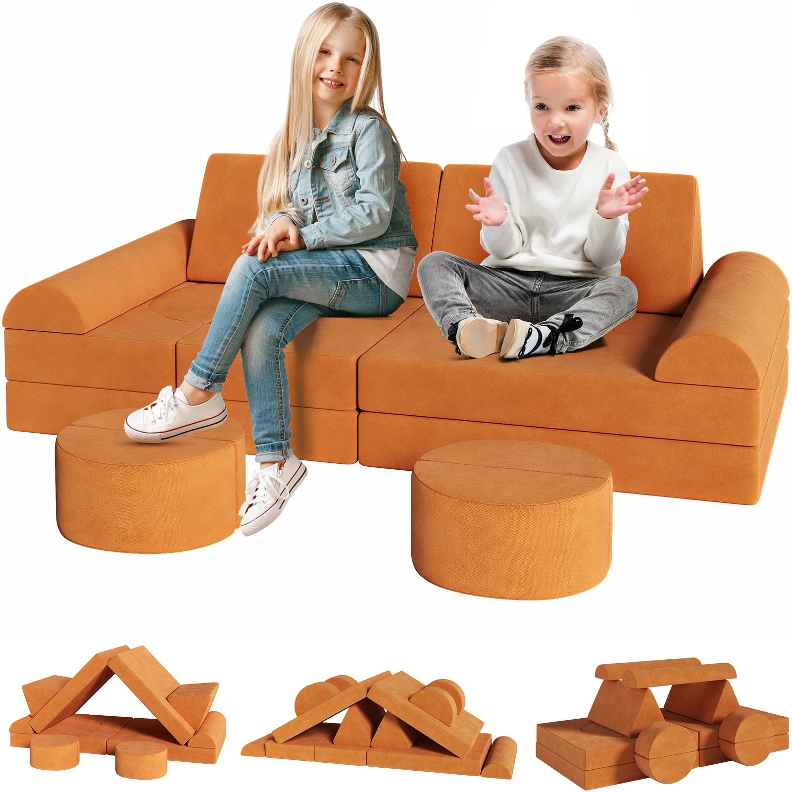 14PCS Modular Kids Play Couch, Large Toddler Sectional Sofa, Child Couch Building Fort, Convertible Foam Cushion Sofa