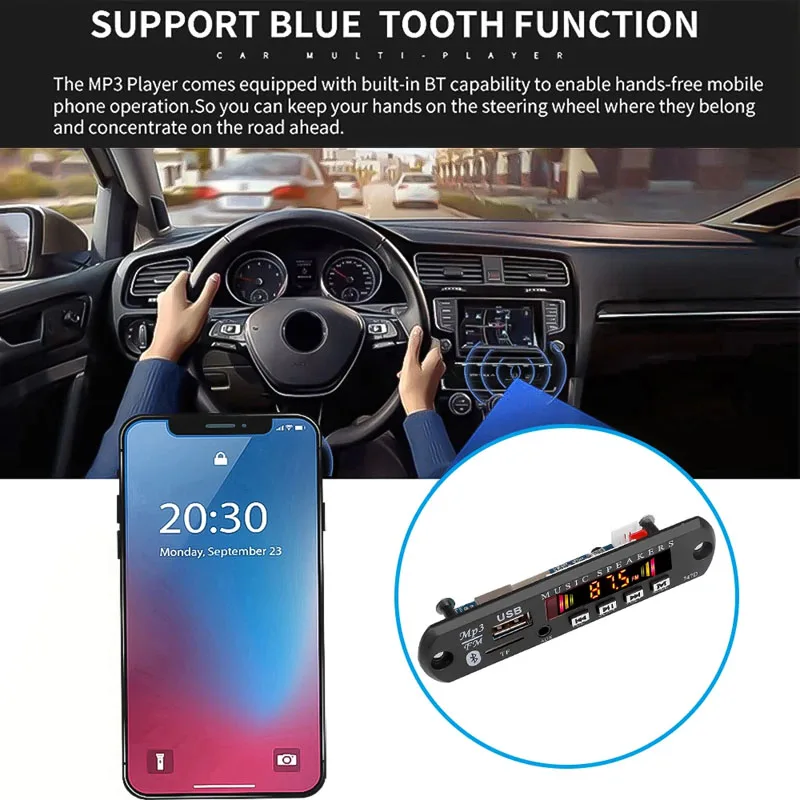 Bluetooth 5.3 DIY MP3 Dekódoló Kapcsolótábla 60W Erősítő Toronyóra 6.5mm microph handsfree Egyenáram 12V 30W autó Fermium Rádióadó TF USB Rekord Parancskihirdetés