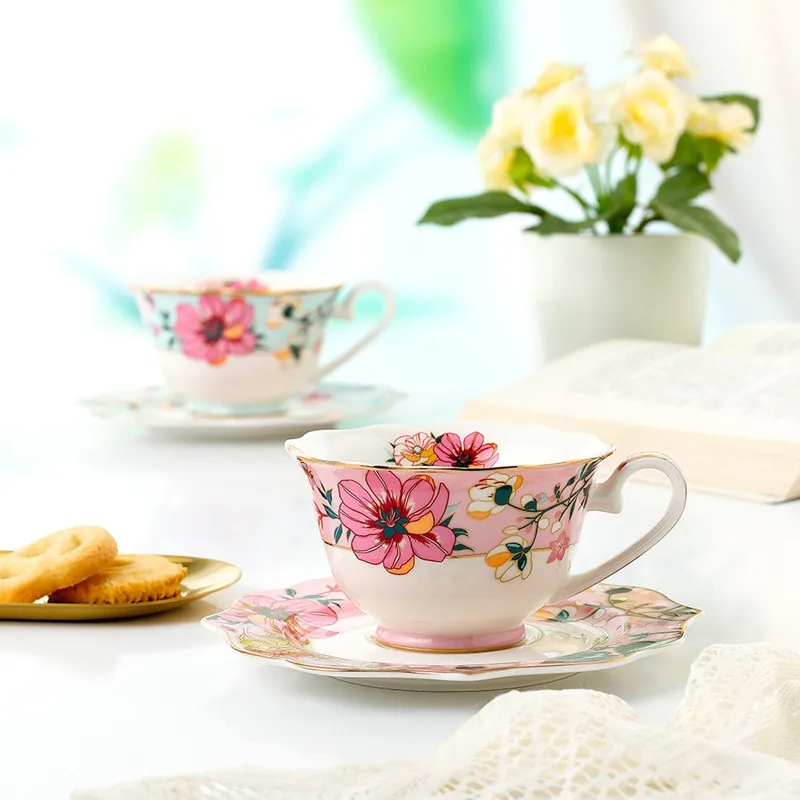 Factory Wholesale Romantic Fower Tea Cup and Saucer Set  Coffee Tea Set Gift Set for Home Decorations Party Wedding Celebrations