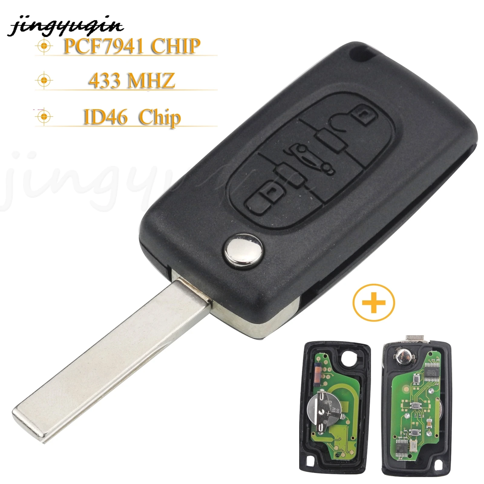 

jingyuqin 10pcs/lot 3 Buttons Filp Folding Remote Car Key For Citroen Peugeot Key Ask 433 Mhz Id46 Pcf7941 CE0523