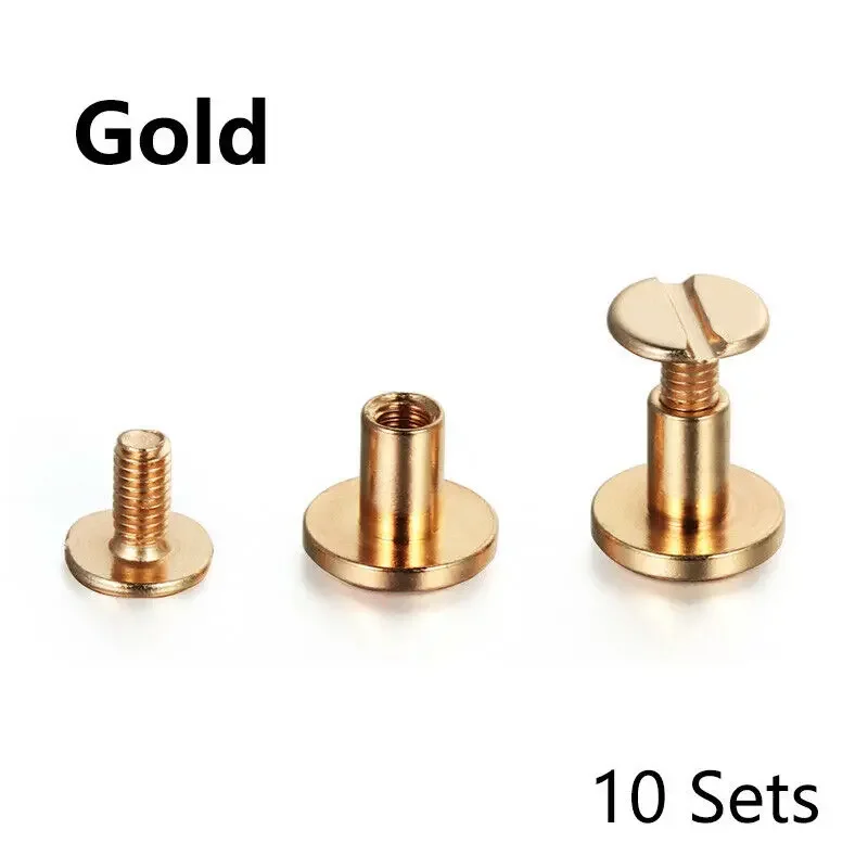 10Sets/20Pcs M5 x 4mm Flat Belt Screws Luggage Leather Craft Nail Rivets Brass Gold Silver Solid Female Rivet Slotted Stud Head