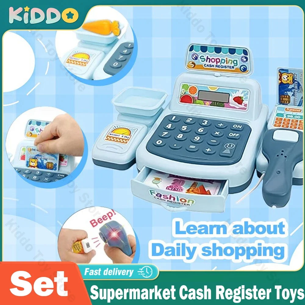 Simulation Supermarket Cash Register Toys Set With Lighting And Sound Effects Calculation Checkout Children Pretend House Toys