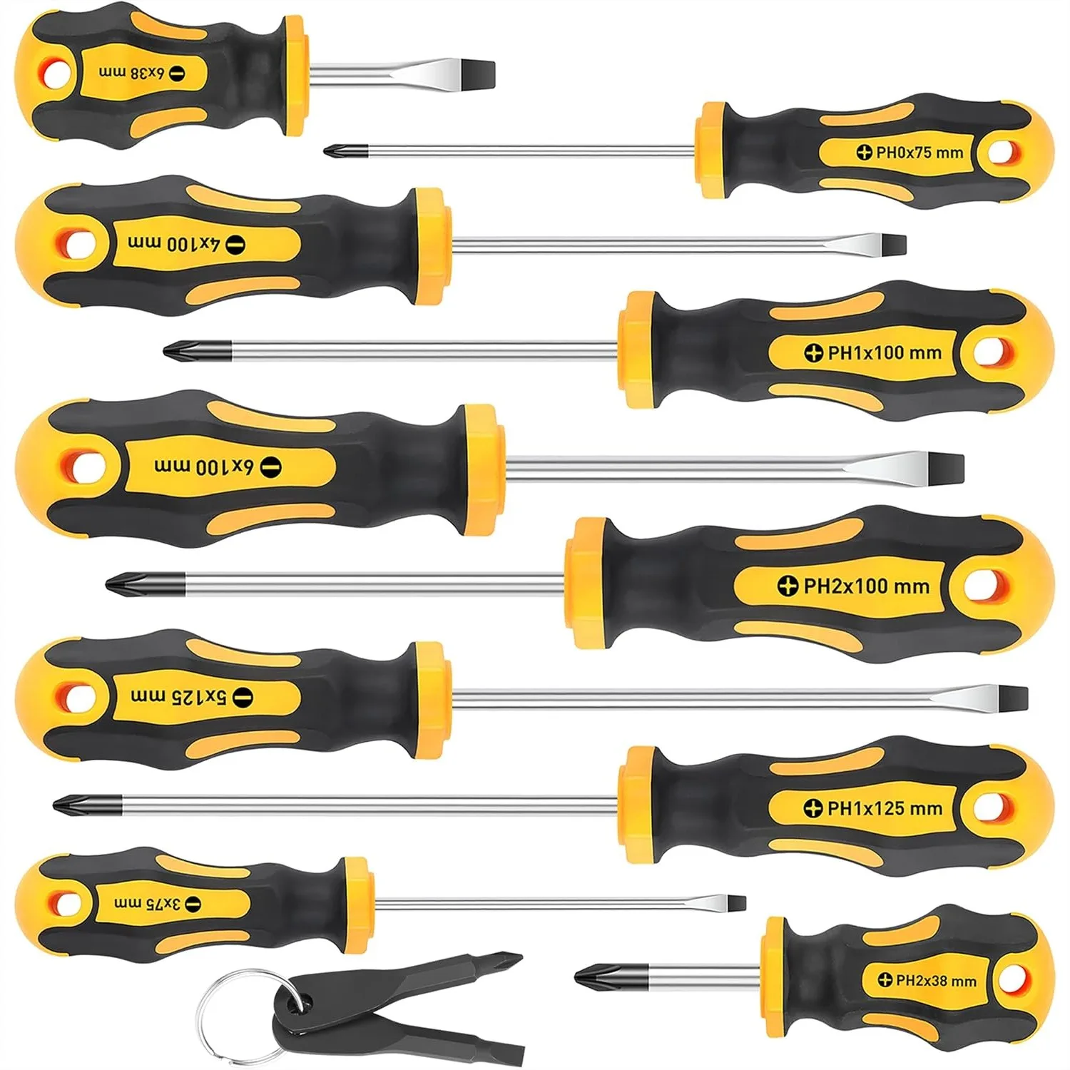 

10 Piece Magnetic Screwdriver Set With 5 Phillips And 5 Slotted Tips Cushion Grip Handle And Portable Key Screwdrivers