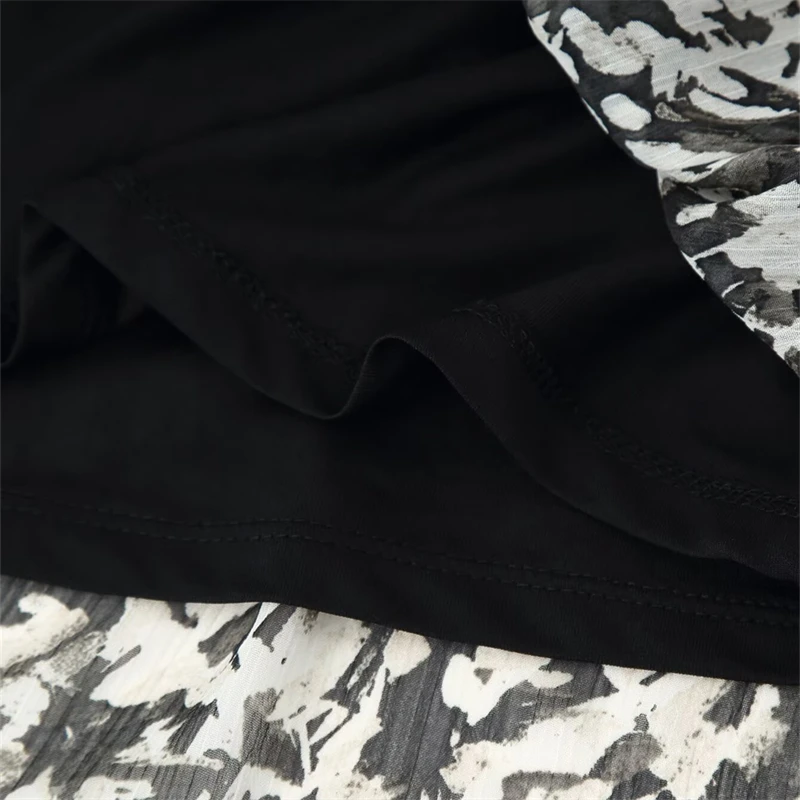 KEYANKETIAN Herbst Neue frauen V-ausschnitt Rüschen Rand Layered Lange Ärmeln Graffiti Print Mit Taille Gürtel Mini Slim Fit Kleid