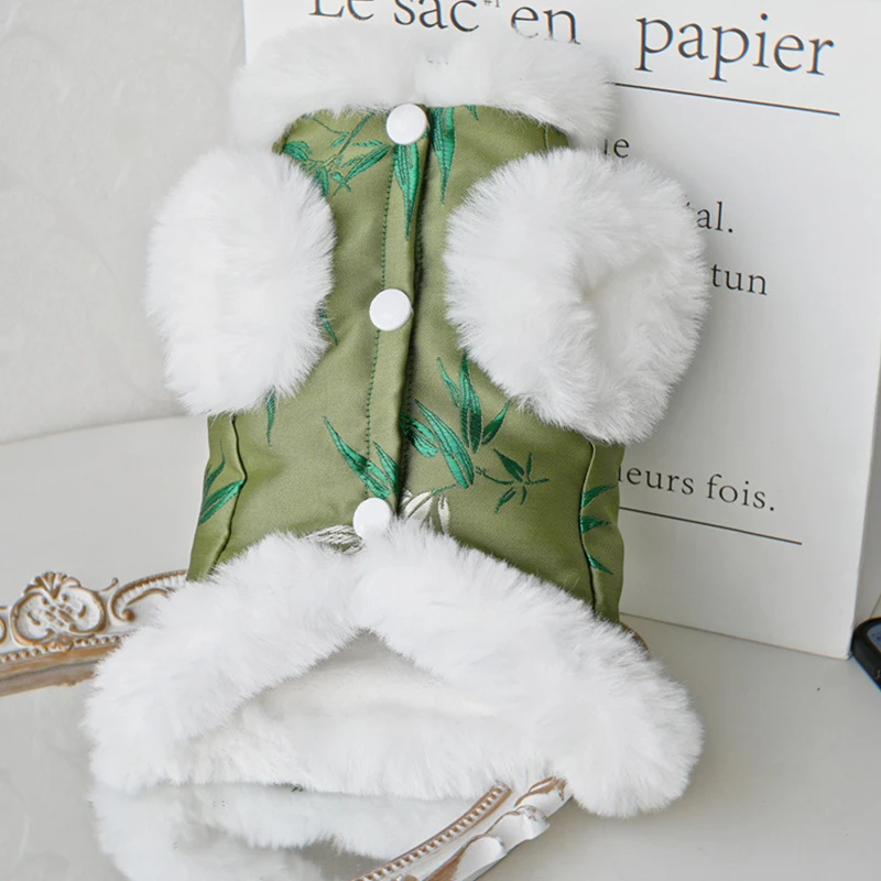 Chinese Style New Year Dog Clothes Bamboo Printed Panda Tassel Pendant Teddy Bichon Frise Pet Tang Suit Cotton Jacket For Winter - view 4