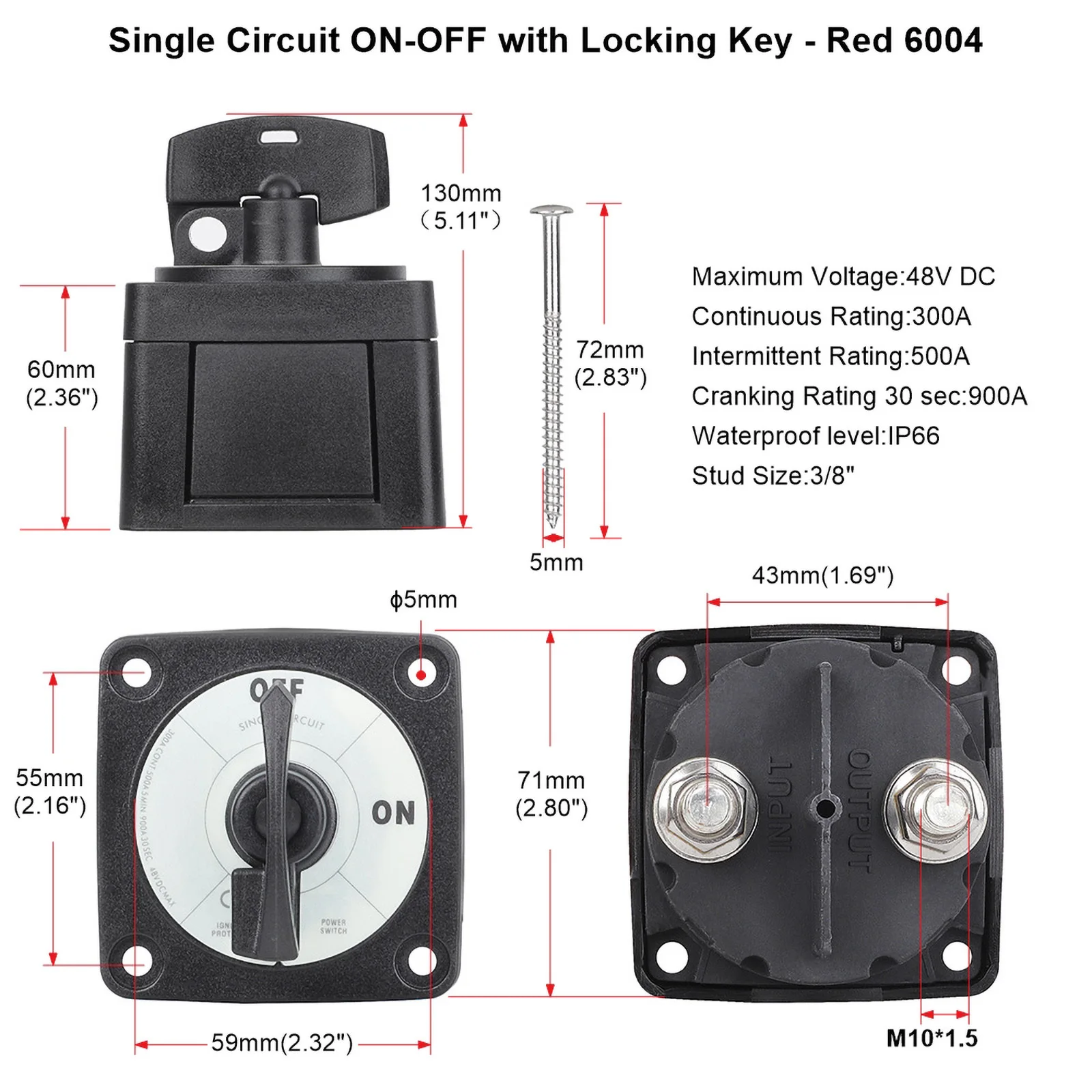 

With Locking Key Marine Isolator Disconnect Rotary For Camping RV Truck Boat Single Battery 2 Position Mass Switch 300A DC 48W