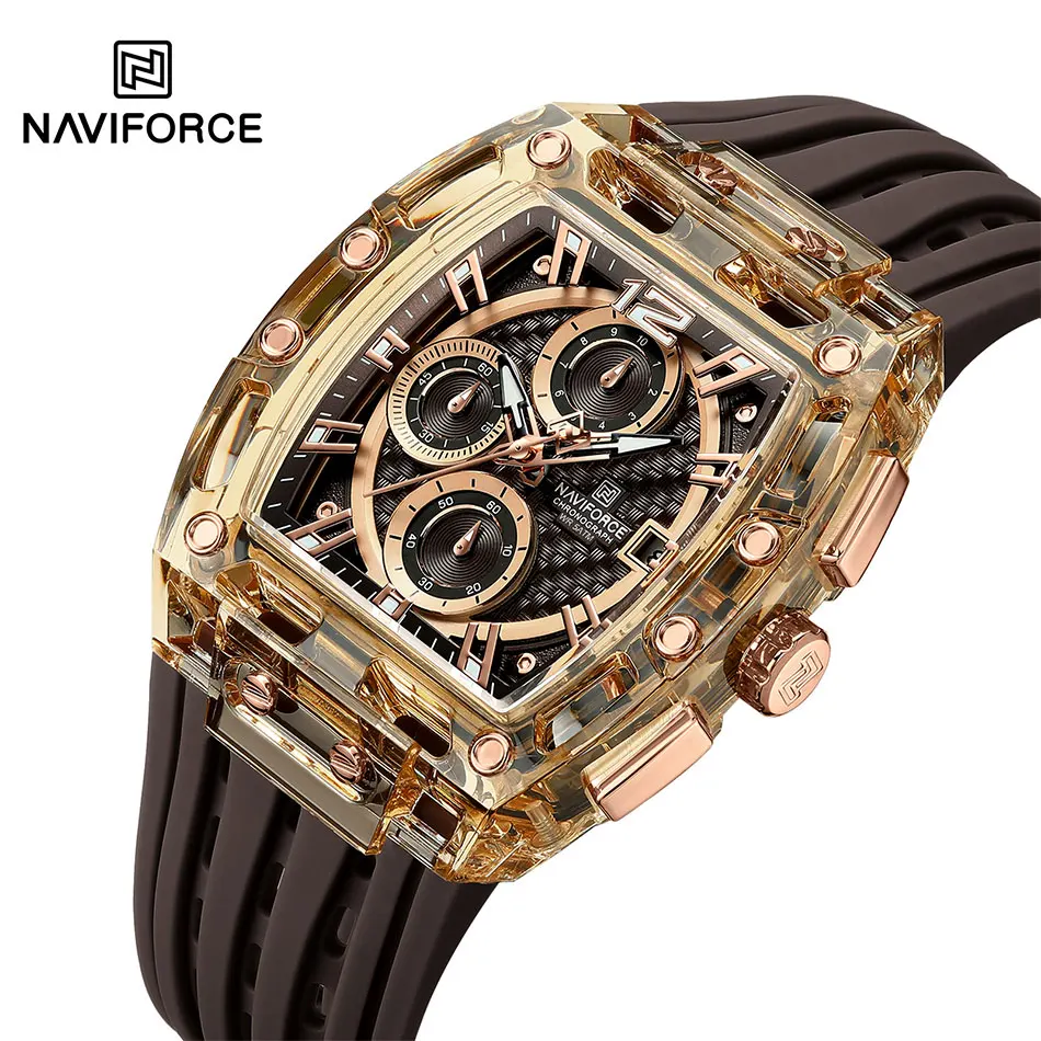 NAVIFORCE New Watch for Men Luxury Tonneau Chronograph Quartz Wristwatch Fashion Silicone Strap Sport Waterproof Mille Watches