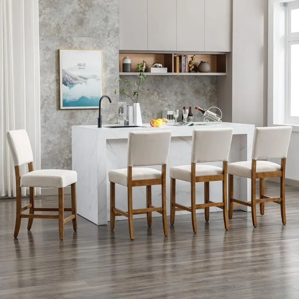 24 Inches Counter Height Bar Stools Set of 4, Upholstered Barstools with Wood Legs, Island Chairs for Kitchen Counter