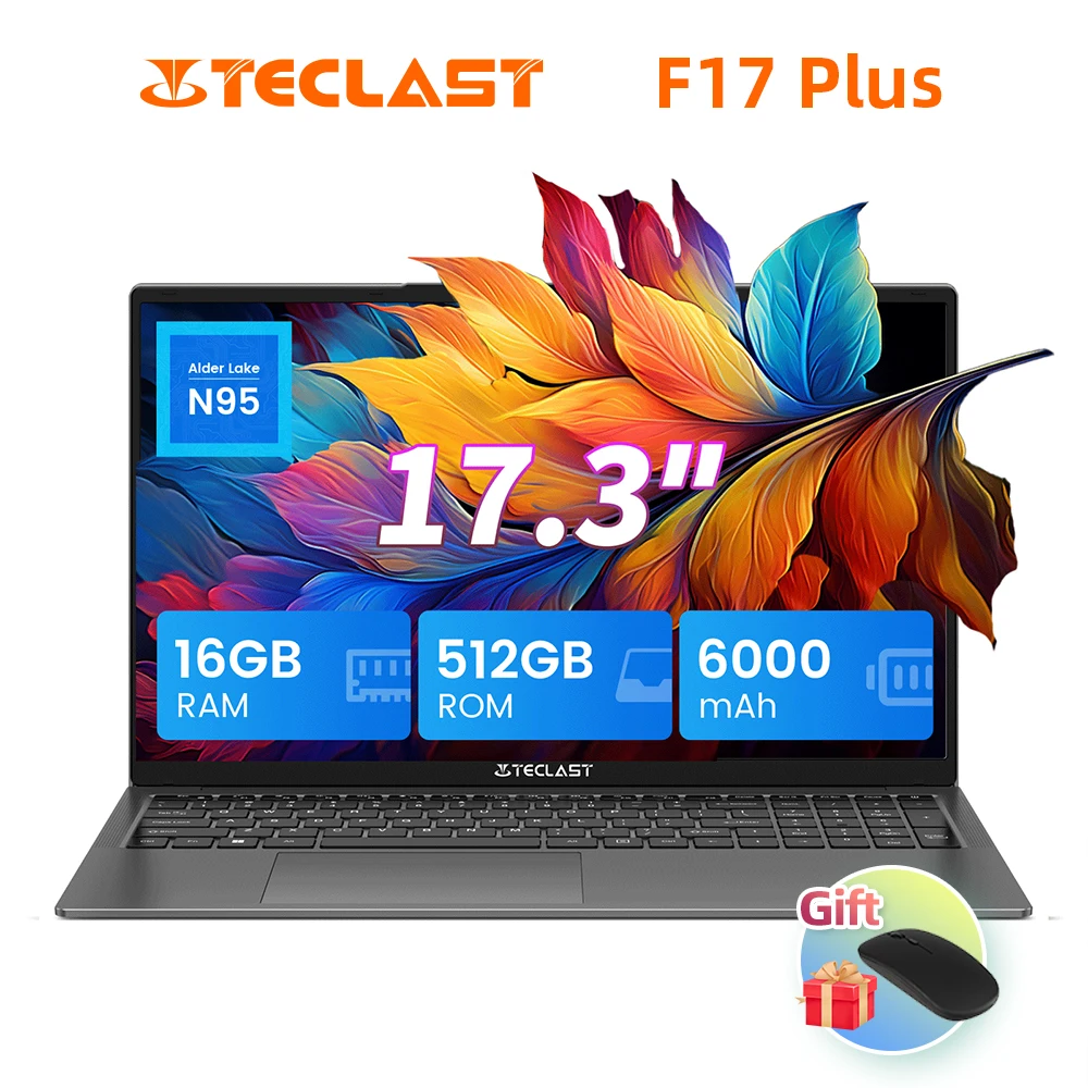 Teclast F17Plus 17.3 inch Laptop Intel N95 16GB RAM 512GB SSD Windows 11 Notebook 180° Flip Computer Backlit Keyboard mini-HDMI