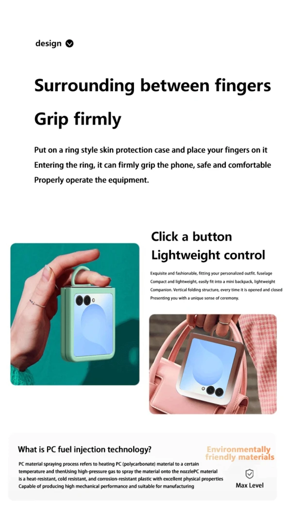 Luxuriöse Hautgefühl-Telefonhülle für Samsung Galaxy Z Flip 7 6 5, Silikon-Fingerring, stoßfest, 2-teilig, Bonbonfarben, harte PC-Abdeckung – Detail 4