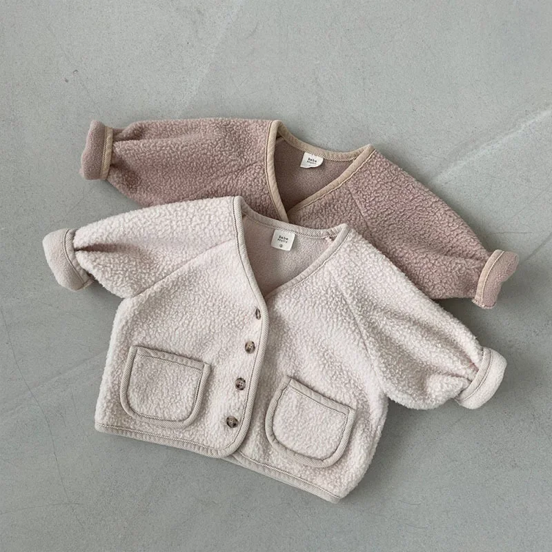 Children Clothing Spring Autumn Korean Style Boys and Girls Kids Soft Warm Cardigan Outside Baby Fleece Casual Simple Coat Kids