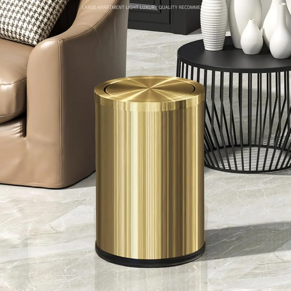 Gold Small Trash Can,Bathroom Trash Can with Lid,Modern Garbage Can for Bathroom,Bedroom,Office,Hotel 9L / 2.4 Gallon