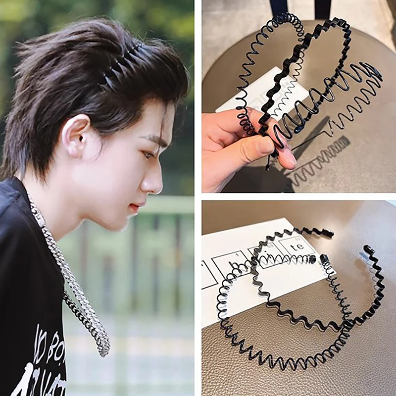 Metal Hair Band For Men Women Headband Unisex Black Wavy Spring Sports Headbands Hoop Clips Simple Women Accessories