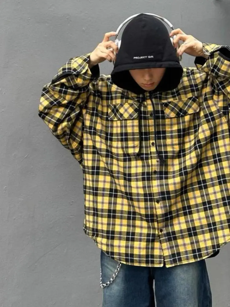 In Stock Grailz Learn New Double-sided inside-out Wear High Street Hood Plaid Shirts Outerwear Leisure Vibe Sle