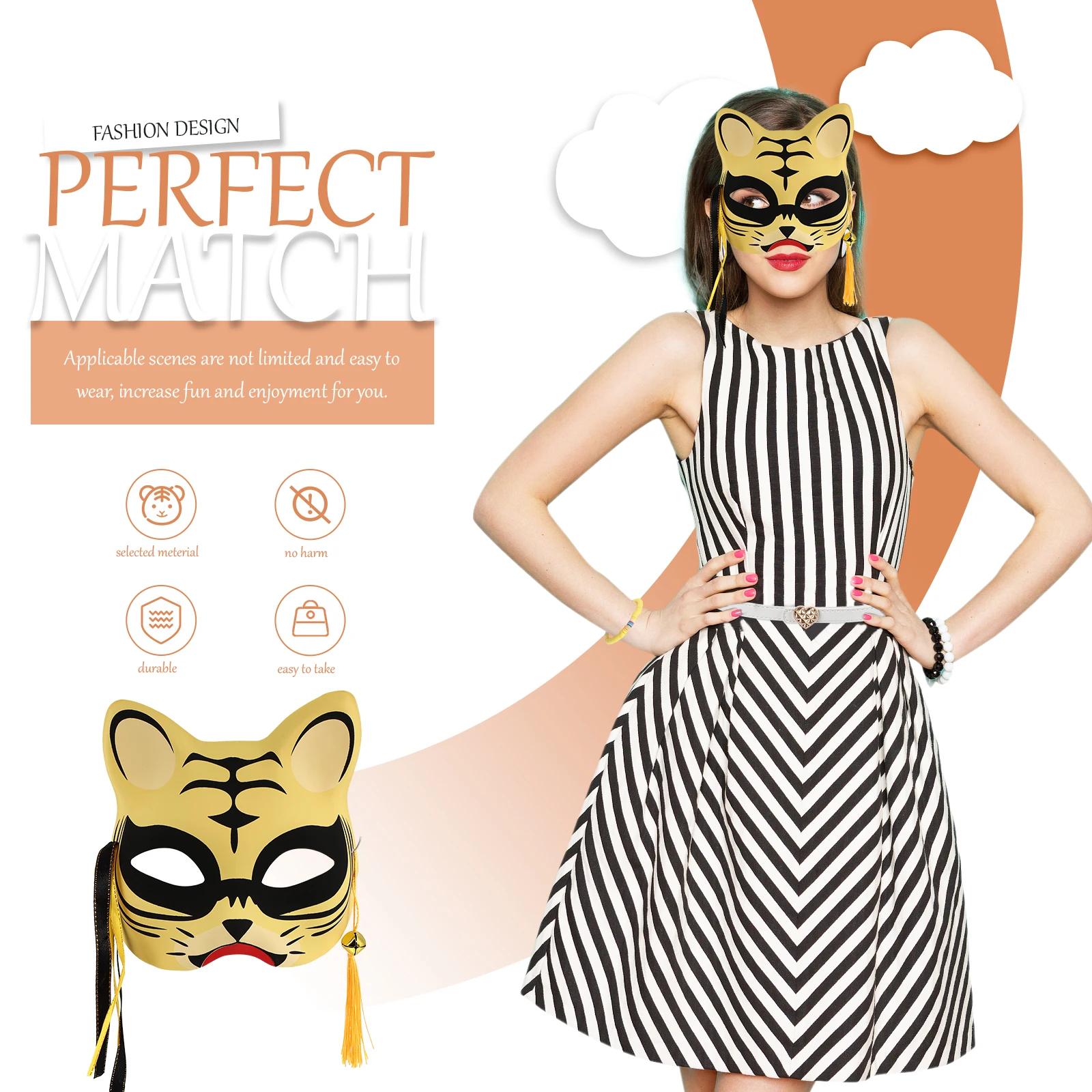 

Glowing Half Face Tiger Mask for Adults Unisex Party Cosplay Costume Accessory Luminous Festival Performance Prop