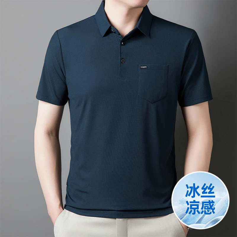 Business Casual Turn-down Collar T-shirts Men\'s Clothing Short Sleeve Solid Color Summer Stylish Pockets Spliced Polo Shirts New