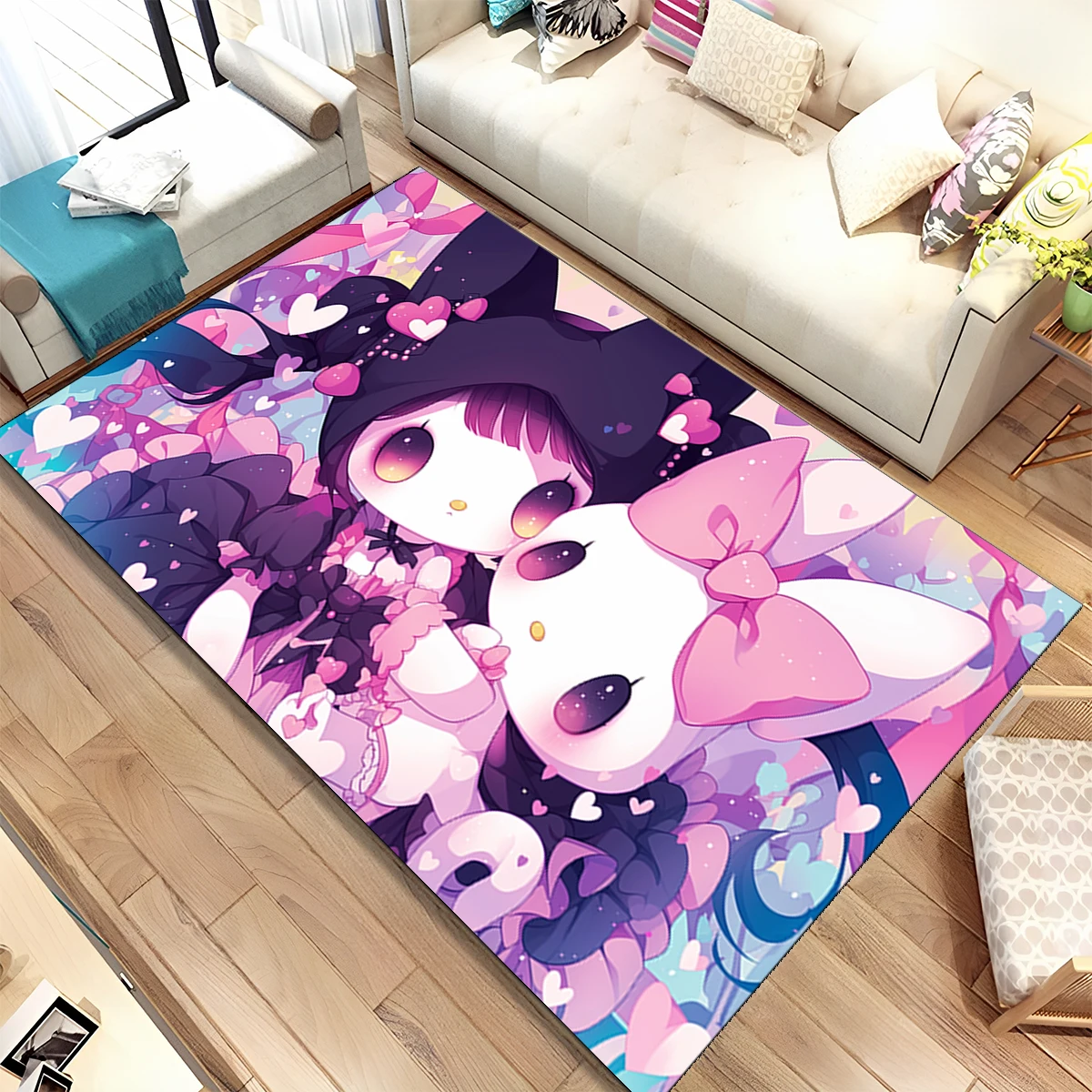 2025 New Kuromi Melody Sanrio Cartoon Girl Carpet Rug for Bedroom Living Room Home Sofa Decoration,Children Game Decor Floor Mat