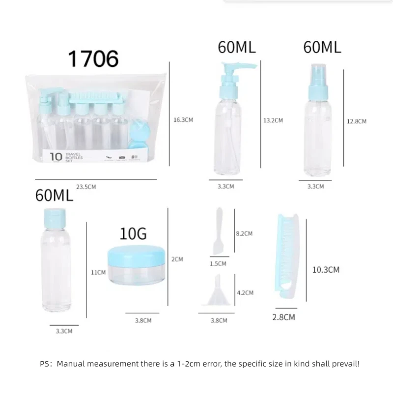 3/4/10Pcs Travel Bottle Set Refillable Spray Lotion Shampoo Shower Gel Tube Bottling Cosmetic Fine Mist Spray Bottle Squeeze