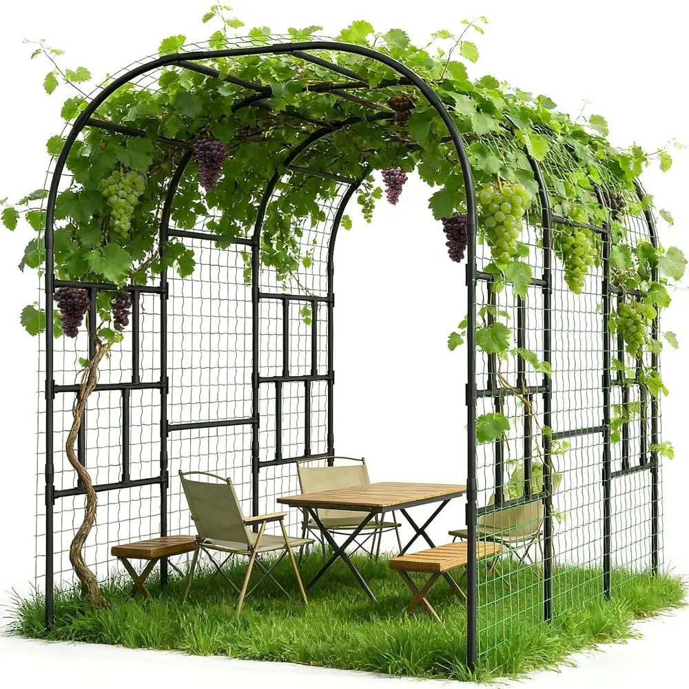 87in H Tall Garden Arch Trellis or ClimPlants Outdoor, Large Plastic Coated Metal Cucumber Trellis Arbor Arch, Black Garden Arch