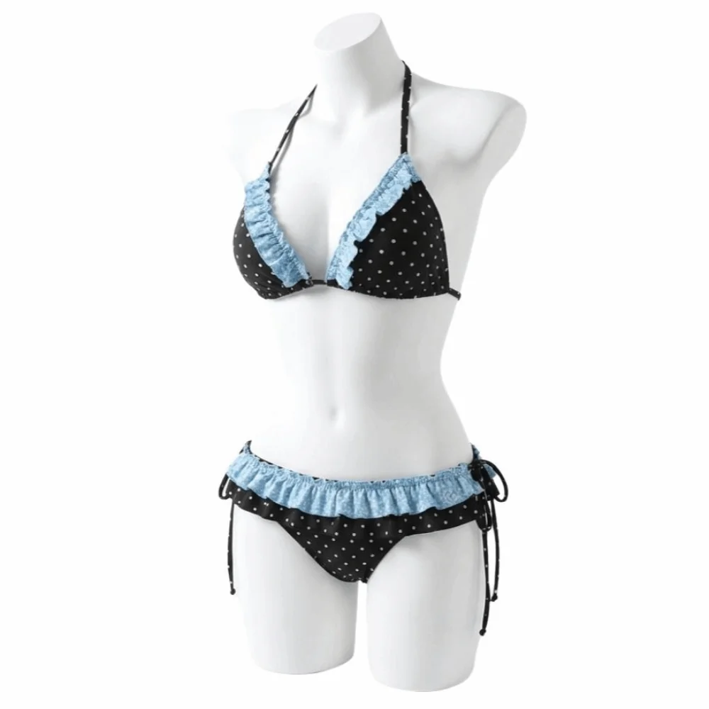 

Комплект милого кружевного бикини с рюшами, раздельный дизайн, принт в горошек, регулируемый купальник для плавания