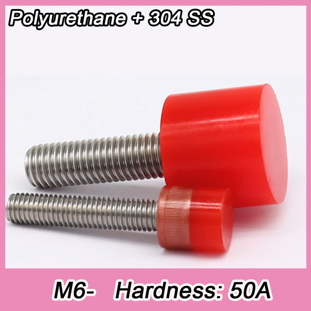 1pcs M6 Red Polyurethane Coated Screw 50A 304 Stainless Steel Urethane Stop Bolt Anti-Collision PU Shock Absorbing Screw