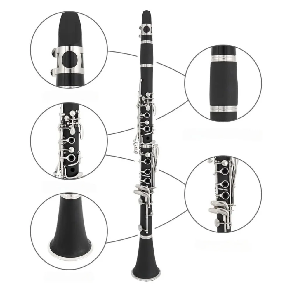 Professional B-flat Clarinet Beginner Musical Instrument for Adult Players Nickel Plated Ebonite Wind Instrument