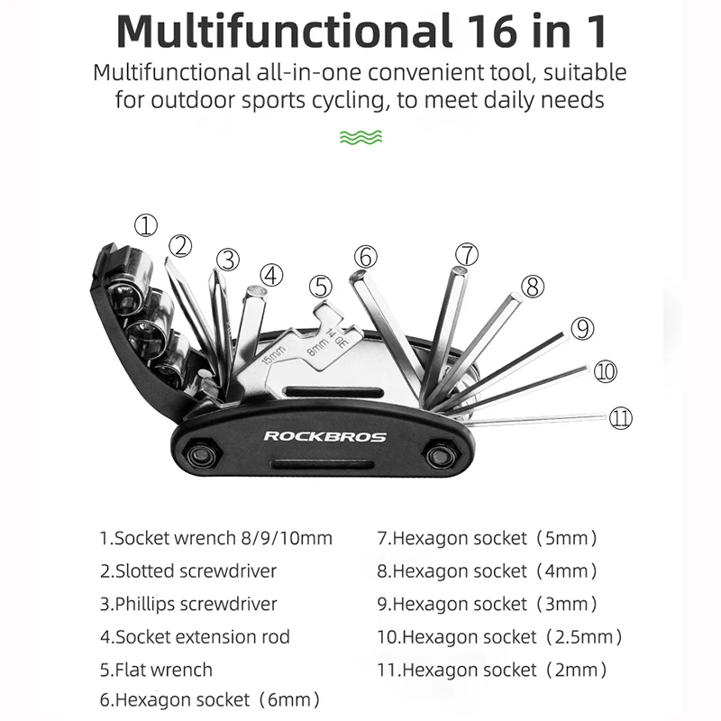 ROCKBROS Bicycle Multifunction Tools Portable MTB Road Bike Tire Repair Tool Kits Cycling Tyre Lever Tool Kits