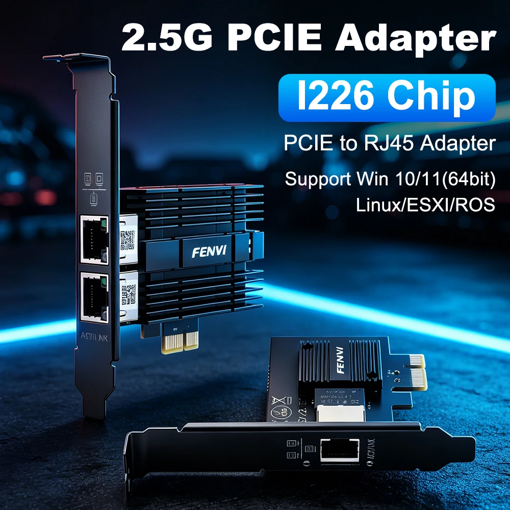 I226 Dual Port 2.5G PCI-E To RJ45 Network Card RJ45 Gigabit Ethernet LAN 100/1000/2500Mbps WiFi Adapter For Desktop PC Easy Set