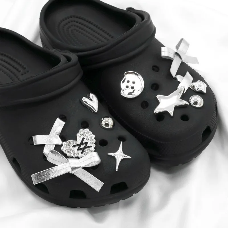 10PCS Summer Fashion Shoe Charms Set Accessories for Clogs Silver Series Star Hearts DIY Shoes Decorations Buckle