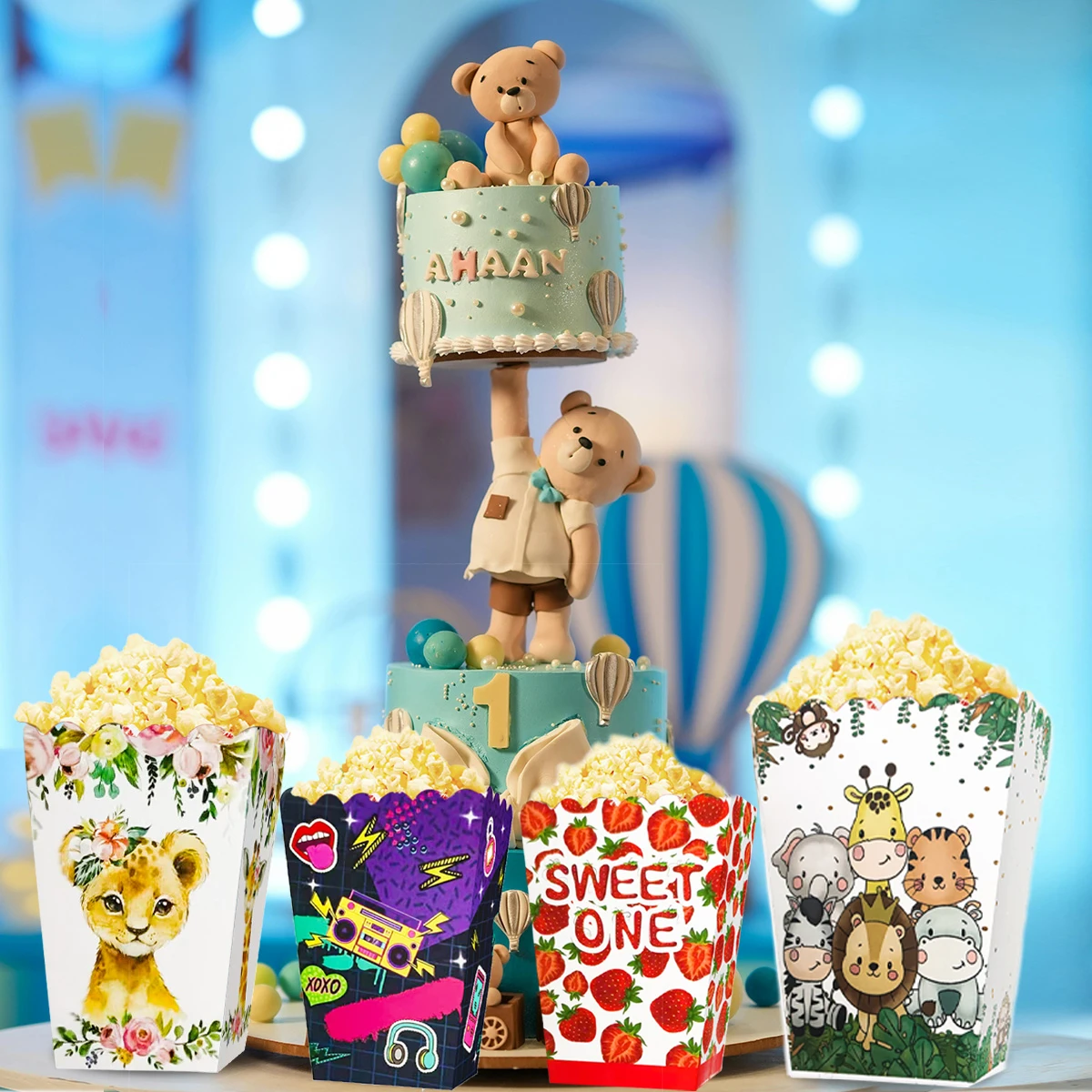 

6pcs Strawberry 90's animal Theme Birthday Party Popcorn Boxes Candy Snack Cookie Box Decorations Supplies Gifts Baby shower