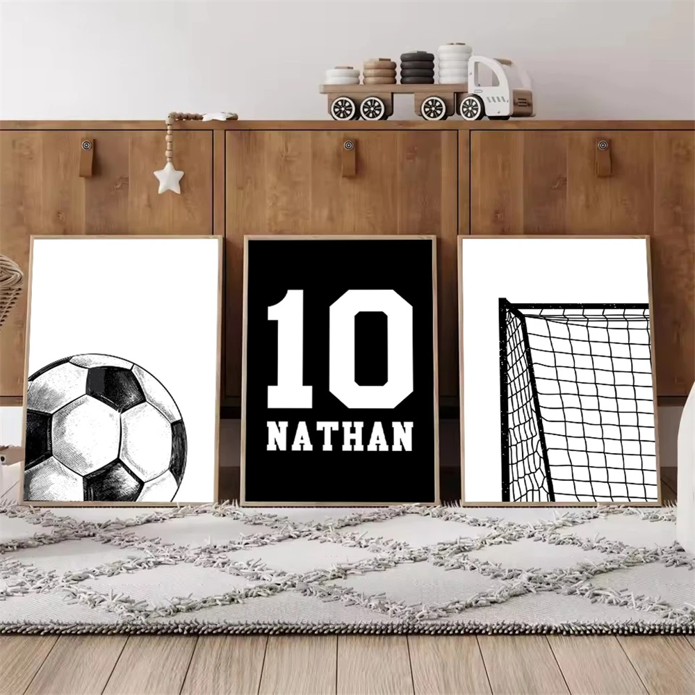 Custom Name and Number Soccer Wall Art Posters Football Canvas Painting Sport Gift Personalized Artwork Print Boys Bedroom Decor
