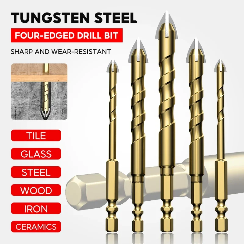 Overlord Drill Tile Bit High Hardness Glass Four Edge Drilling Drill Hole Opener Tile Concrete Wall Reaming Drill Bit Tools