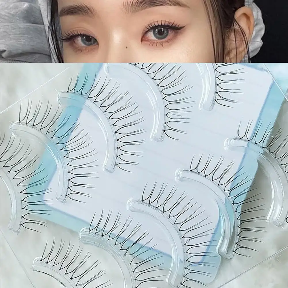 Korean U-shaped  False Eyelashes Eye Makeup Natural Wispy Lash Extension Transparent Stem Eyelashes Cosmetics Reusable 5 Pairs