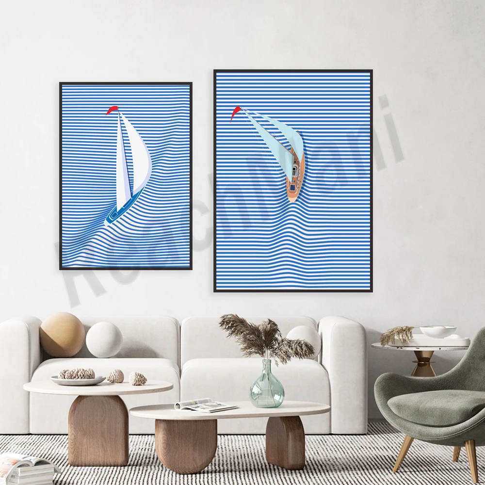 Sailor sailing ship sea poster, sailing ship art, abstract trendy modern art eclectic quirky quote art, room office decoration