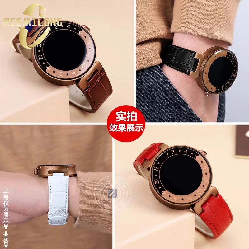 The first layer cowhide watchstrap 10 12mm Convex joint quick release black brown white red watchband For Louis Vuitton TAMBOUR