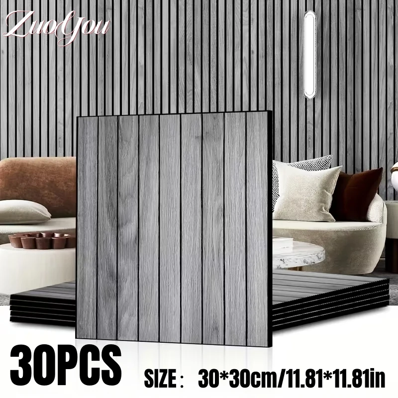 

Peel and Stick Imitation Wood Grille Strip Wall Panels for Living Room Bedroom Decor Waterproof Thicken Self Adhesive Wallpaper