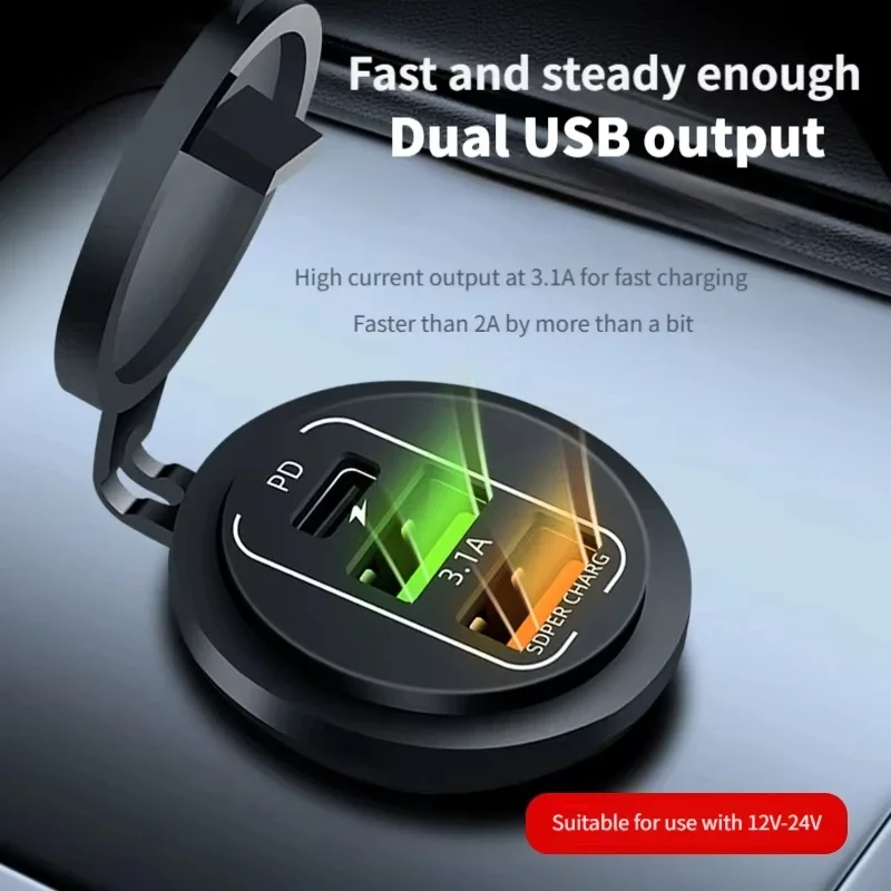 83 واط ماكس مقبس شاحن الهاتف 45 واط PD + QC3.0 شحن سريع 22.5 واط المزدوج USB + نوع C منفذ 3 منافذ محول الطاقة مقاوم للماء 12 فولت-24 فولت