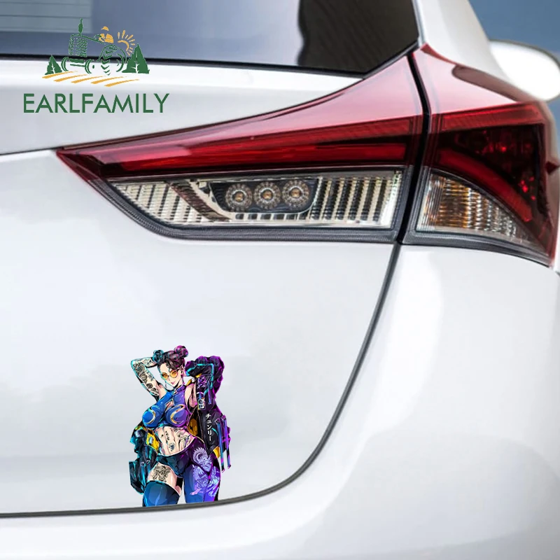 EARLFAMILY Street Punk Chun-Li Fanart Car Sticker Arcade Game Sketch Waifu Decal JDM Cartoon Peek Girl Graffiti Car Stickers view 3