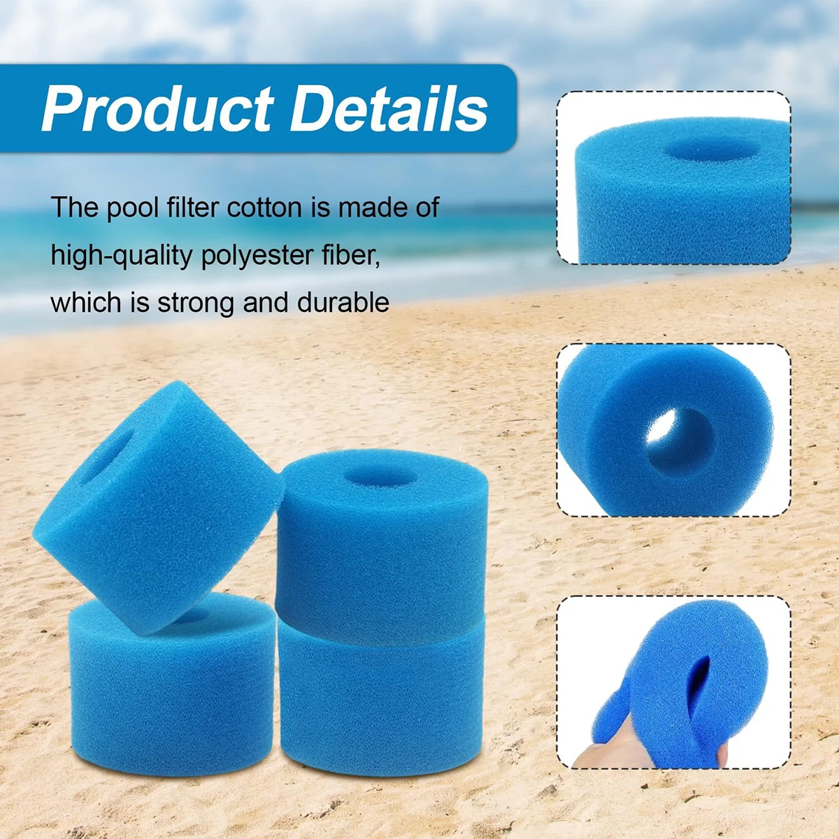 2 Pack Pool Filter Foam Filter for Intex Type S1, Foam Filter for Spa, Swimming Pool, Reusable and Washable