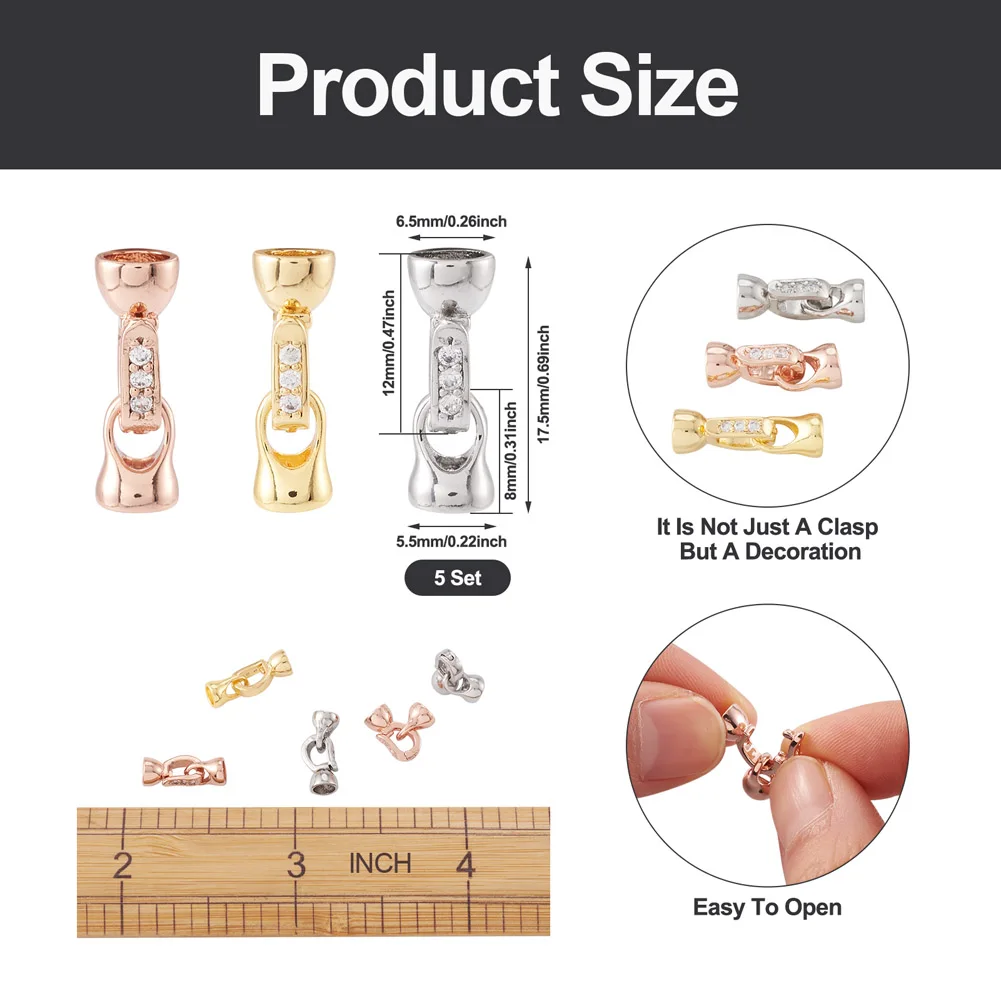 5เซ็ตอุปกรณ์ต่อสายแบบพับทำจากทองเหลืองขนาด12X6.5X6มม. สำหรับสร้อยข้อมือ DIY สร้อยคอเครื่องประดับ
