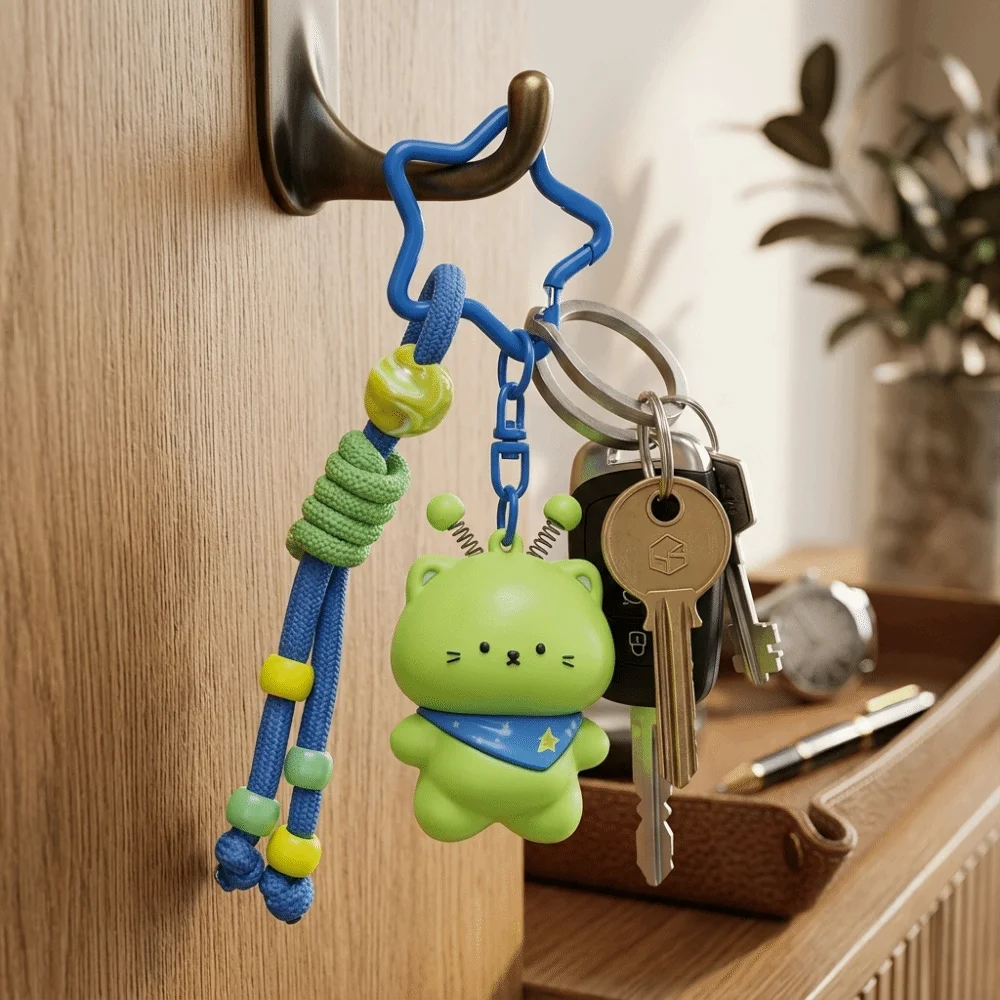 Fluffy Fabric Cat Keychain PP Cotton Filling Soft Touch Mini Stuffed Animal Fine Stitching Skin-Friendly Keychain