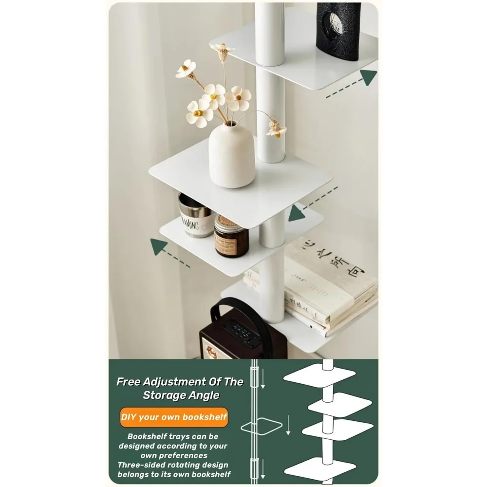 خزانة كتب معدنية عمودية مكونة من 9 طبقات بتصميم دوار للمساحات الضيقة الطويلة، رف كتب سلم داخلي باللون البرتقالي #3