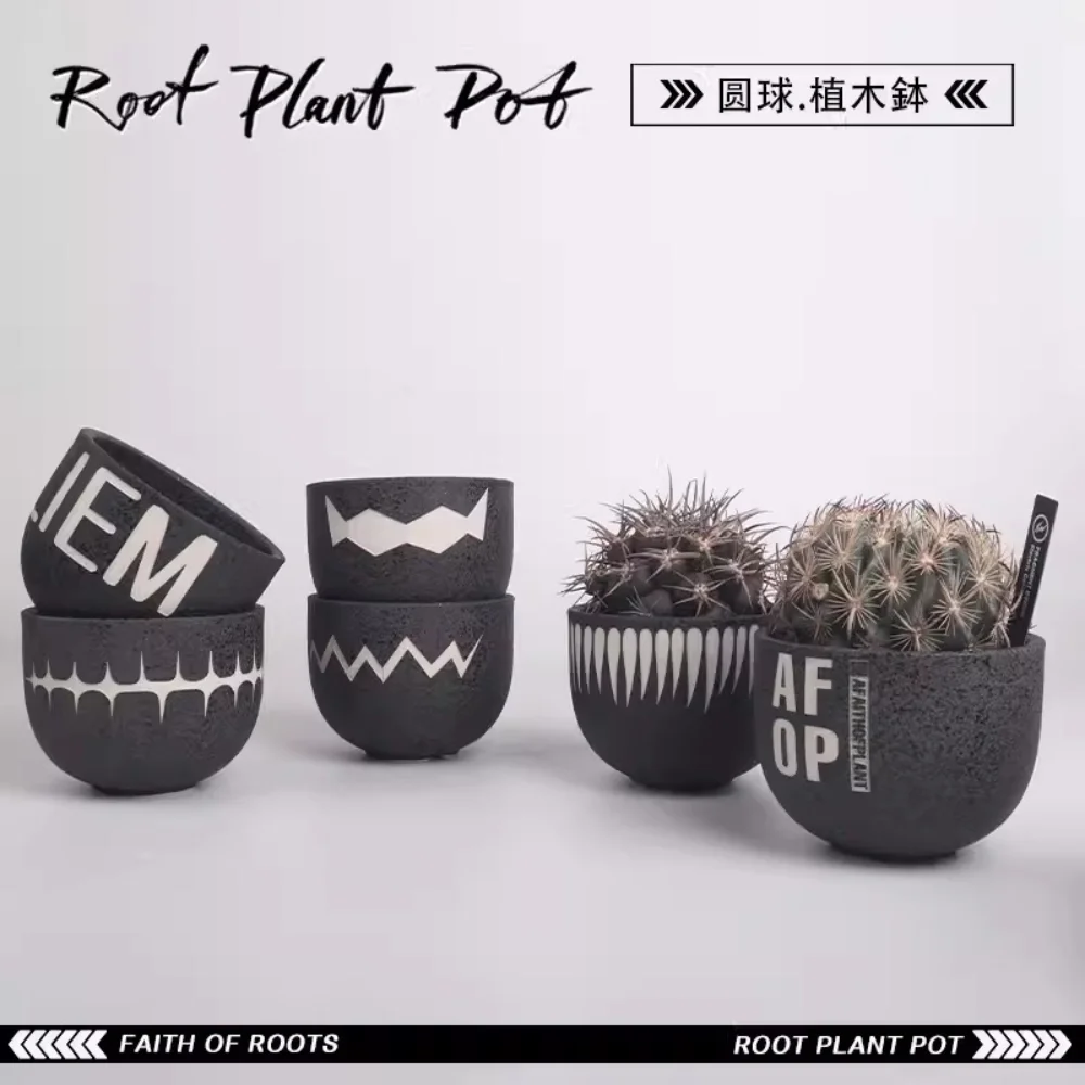 

Huapeng Root Handmade Ceramic Succulent Plant, Japanese-style Wood Planting Bowl, Cactus Ball, Black Gold Agave, Mucun, Trendy