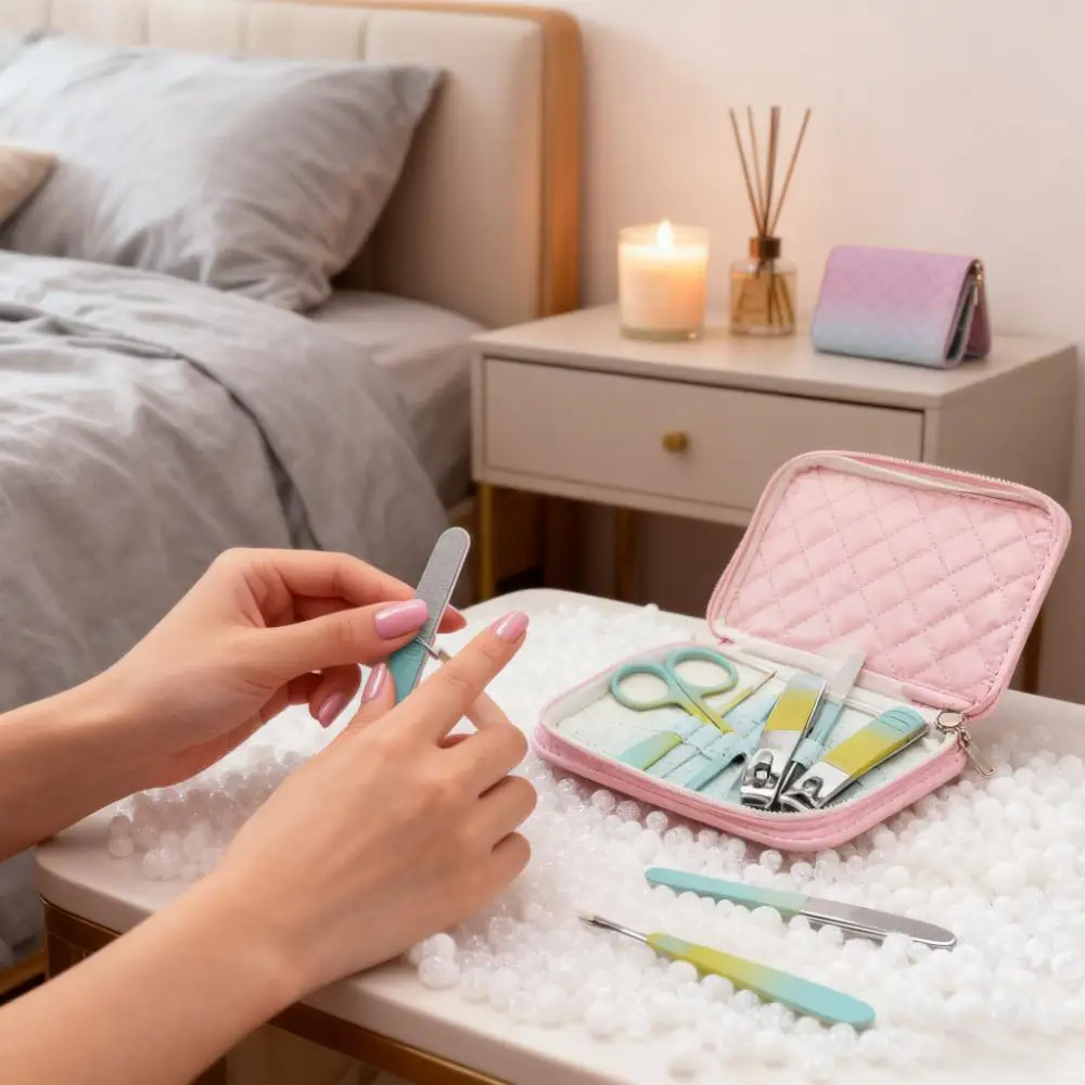 Set da 9 pezzi per nail art con gradiente arcobaleno Kit tagliaunghie per la casa in acciaio inossidabile Strumento completo per tagliare le unghie Portatile Facile da riporre